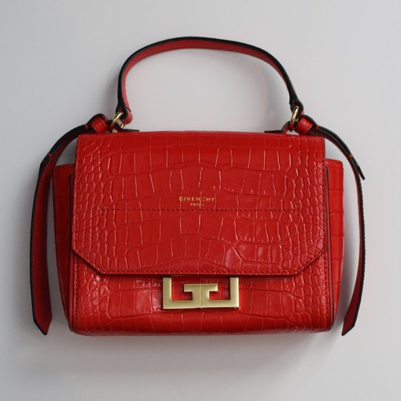 Givenchy Eden Top Handle Bag Crocodile Embossed Leather Mini Red - Picture 2 of 12